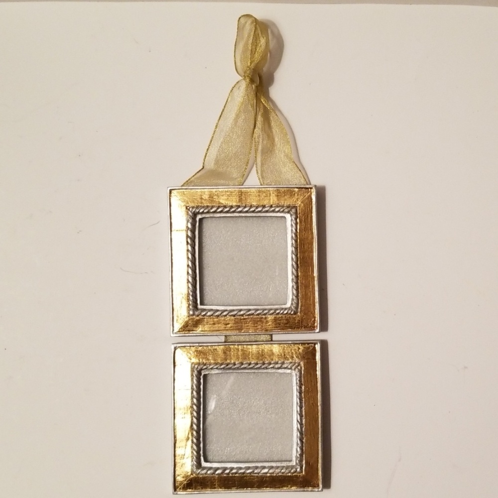 Double opening 3x3 gold hanging photo frame